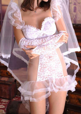 Bridal lingerie with veil.  Sexy white lace night dress with veil.