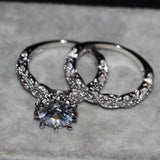 Luxury Jewelry Diamonique 925 Sterling Silver Wedding Topaz CZ Diamond Women Bridal Ring set