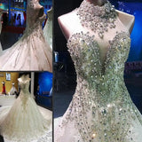 High Neck Beaded Wedding dress, Crystal bridal gown