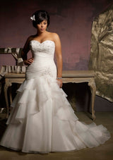 Ruffled Tiered organza plus size wedding dress at Bling Brides Bouquet online Bridal Store