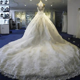 High Neck Beaded Wedding dress, Crystal bridal gown