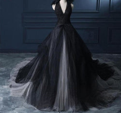 Black Halter Ball Gown  Wedding Dress Vintage gothic Wedding Gowns