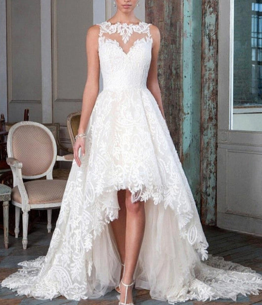 Lace Hi Lo  Bridal Gowns at Bling Brides Bouquet online Bridal Store