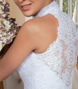 Elegant A Line High Neck Wedding Dress with Detachable Skirt