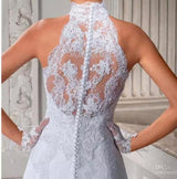 Vintage High Neck Long A-Line  Bridal Gown