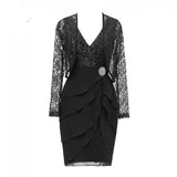 Elegant V-Neck Glitter Lace Mother of the Bride Dress with Jacket Applique Knee Length Chiffon Formal Evening Dress Mother Gowns