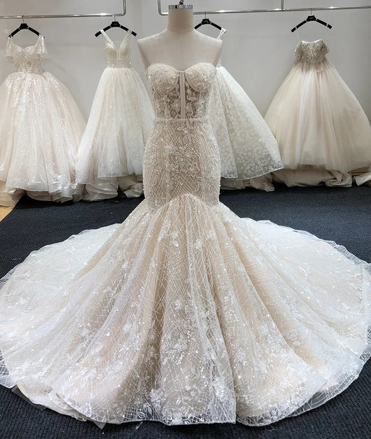 Crystal Bling Mermaid Wedding Dress Beaded Wedding Gowns