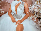Beaded Ball Wedding Formal Dress with Elegant High Slit