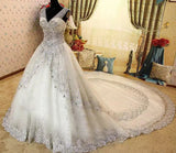 Bling V Neck Wedding Dresses Bridal Gown With SWAROVSKI Crystals