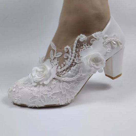 Bling Bridal Ellegant Lace and pearl Wedding Shoes