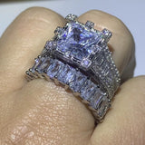 Vintage  925 Sterling Silver Princess Cut Wedding Bridal Ring Set Wedding Bridal Ring Set