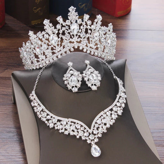 Bling Bridal Jewelry Sets Crystal Tiaras Necklace Earring Set