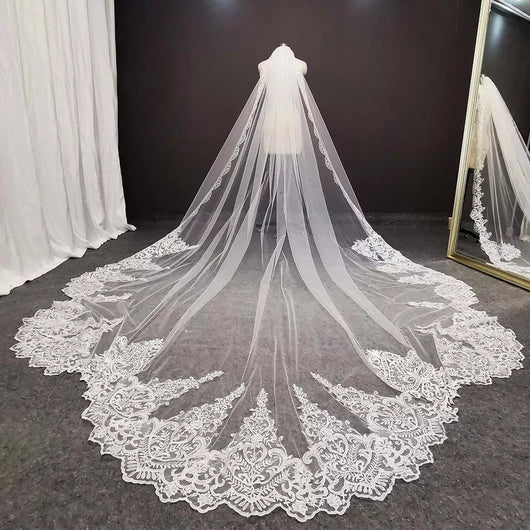 Long Lace Bridal Veil Wedding Veil with Comb
