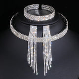 Austrian Crystal Wedding Necklace Choker tasseled Earring and bracelet set