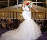 Mermaid Illusion Long Sleeve wedding gown Beaded Plus Size Bridal Gown