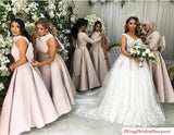 Satin Bridesmaid Gowns Ankle Length  Wedding Party Dresses With Big Bow