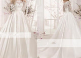Satin and Lace Wedding Dresses Long Sleeves Floor Length Bridal Gowns