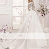 Satin and Lace Wedding Dresses Long Sleeves Floor Length Bridal Gowns