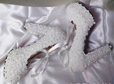 Bling Bridal Lace Pearls and Ribbons wedding pumps  bridal shoes