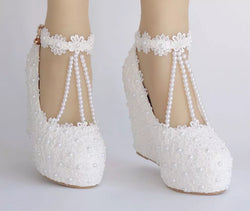 Bling Bridal wedding pumps wedge heel  ankle strap bridal shoes