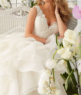Princess  Ruffles Tiered V Neck Wedding Dresses with Beaded Lace