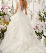 Princess  Ruffles Tiered V Neck Wedding Dresses with Beaded Lace