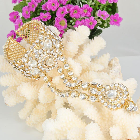 Charming Lady Jewelry Bracelet with Ring Chain Slave Rhinestone Wedding  Bridal | Wish