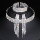 Austrian Crystal Wedding Necklace Choker tasseled Earring and bracelet set