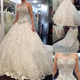 High Neck Beaded Crystal Wedding Gown
