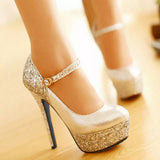 White Bridal platform Stiletto Heels ankle strap Pumps
