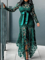 Vintage Party Lace Long Dress  Women Hollow Body con Maxi Dress