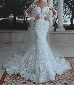 Elegant  Lace  Mermaid Wedding Dress With long Sleeves