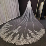 2 T Long Lace Wedding Veil Bridal Veil with Comb
