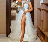 Beaded Ball Wedding Formal Dress with Elegant High Slit