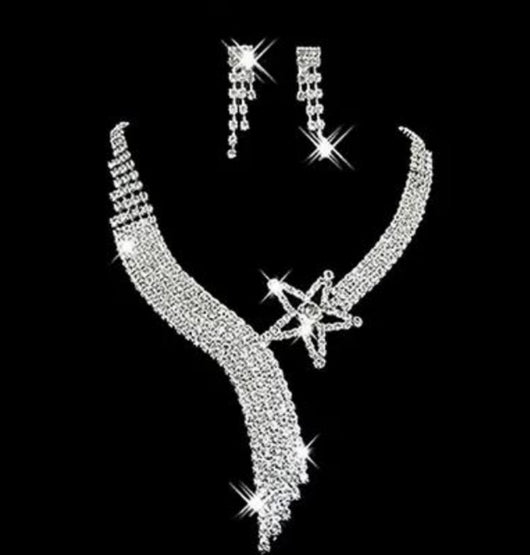 Bling star Necklace and  Earring set For Brides and Bridal Party