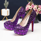 14cm Bling crystal Wedding  shoes Closed toe women's high heels