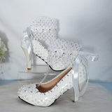 Bling Bridal ankle strap lace crystal and pearl wedding shoes