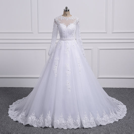Two Pieces Lace A LINE Wedding Dresses with Detachable Train