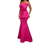 Strapless formal mermaid evening party bridesmaid dress with bow