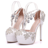 Bling Bridal Crystal Wedding Shoes ankle strap Bridal heels