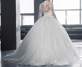 High Collar Sheer Long Sleeves Lace Ball Gown Wedding Dresses