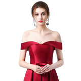 Bridesmaid off the shoulder evening dresses with back lace-up at Bling Brides Bouquet