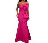 Strapless formal mermaid evening party bridesmaid dress with bow