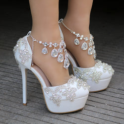 Bling Bridal Crystal Wedding Shoes ankle strap Bridal heels