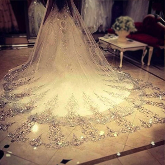 3 to 5 M Long Wedding Veil White Ivory Bling Sparkling Crystal Bridal Veil