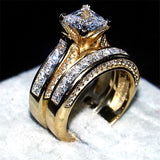 Crystal Engagement Wedding  Rings At Bling Brides Bouquet color Gold