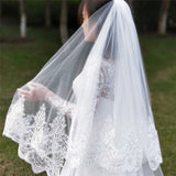 2 Layers Sequins Lace Cathedral Wedding Veils with Comb Long White or Ivory Veil
