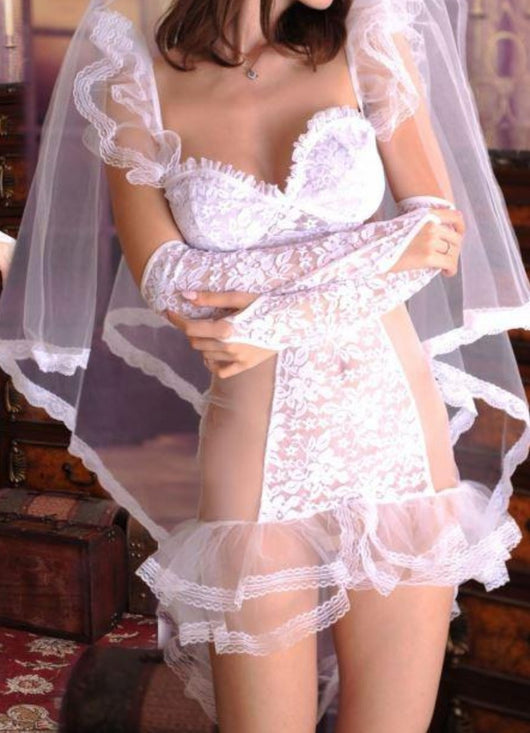 Bridal lingerie with veil. Sexy white lace night dress with veil. – Bling  Brides Bouquet - Online Bridal Store