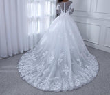 Bling Ball Gown Wedding Dresses Lace Pearls Long Sleeves Bridal Gowns