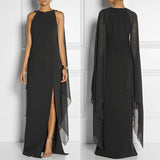 Womens Chiffon Evening Dress With batwing long sleeves and side slit